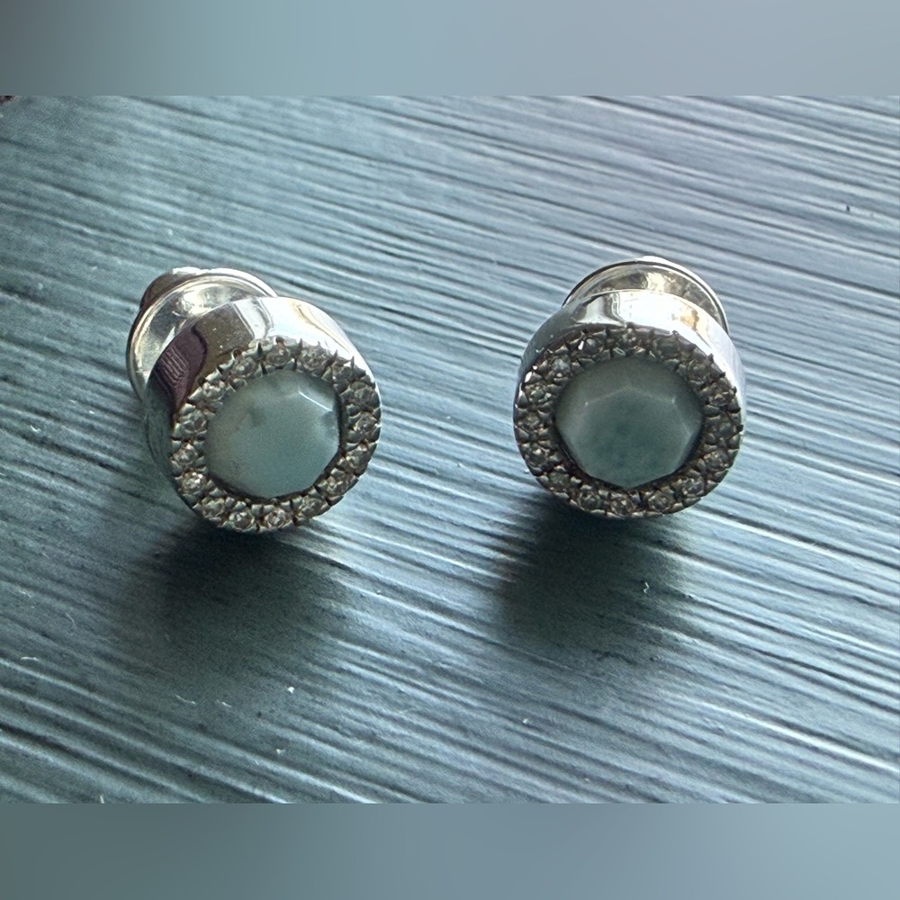 Monica Vinader Naida Circle Stud Earrings Diamond Pavé + Larimar Sterling Silver